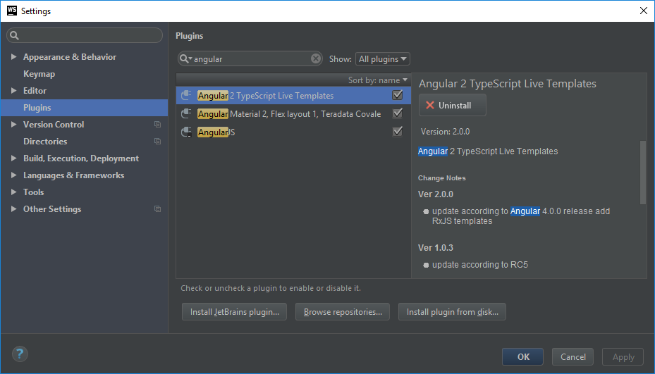Installeer Angular plug-ins